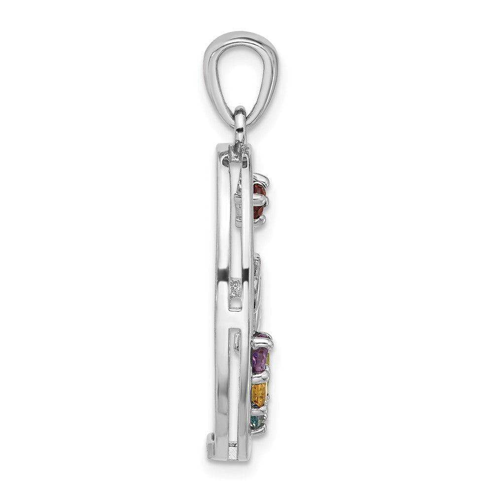 Sterling Silver Rhodium-Plated Rainbow Multi Gemstone Bird Pendant