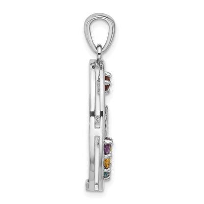 Sterling Silver Rhodium-Plated Rainbow Multi Gemstone Bird Pendant