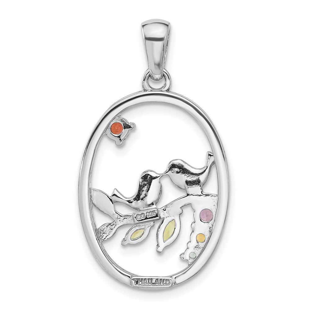 Sterling Silver Rhodium-Plated Rainbow Multi Gemstone Bird Pendant