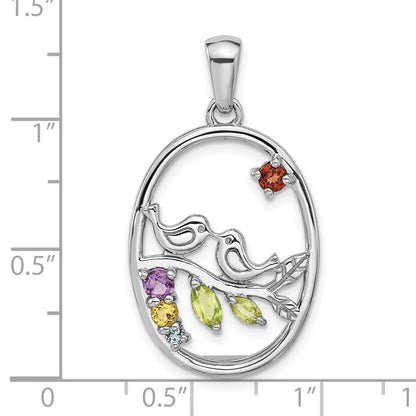 Sterling Silver Rhodium-Plated Rainbow Multi Gemstone Bird Pendant