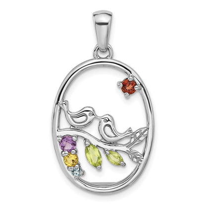 Sterling Silver Rhodium-Plated Rainbow Multi Gemstone Bird Pendant
