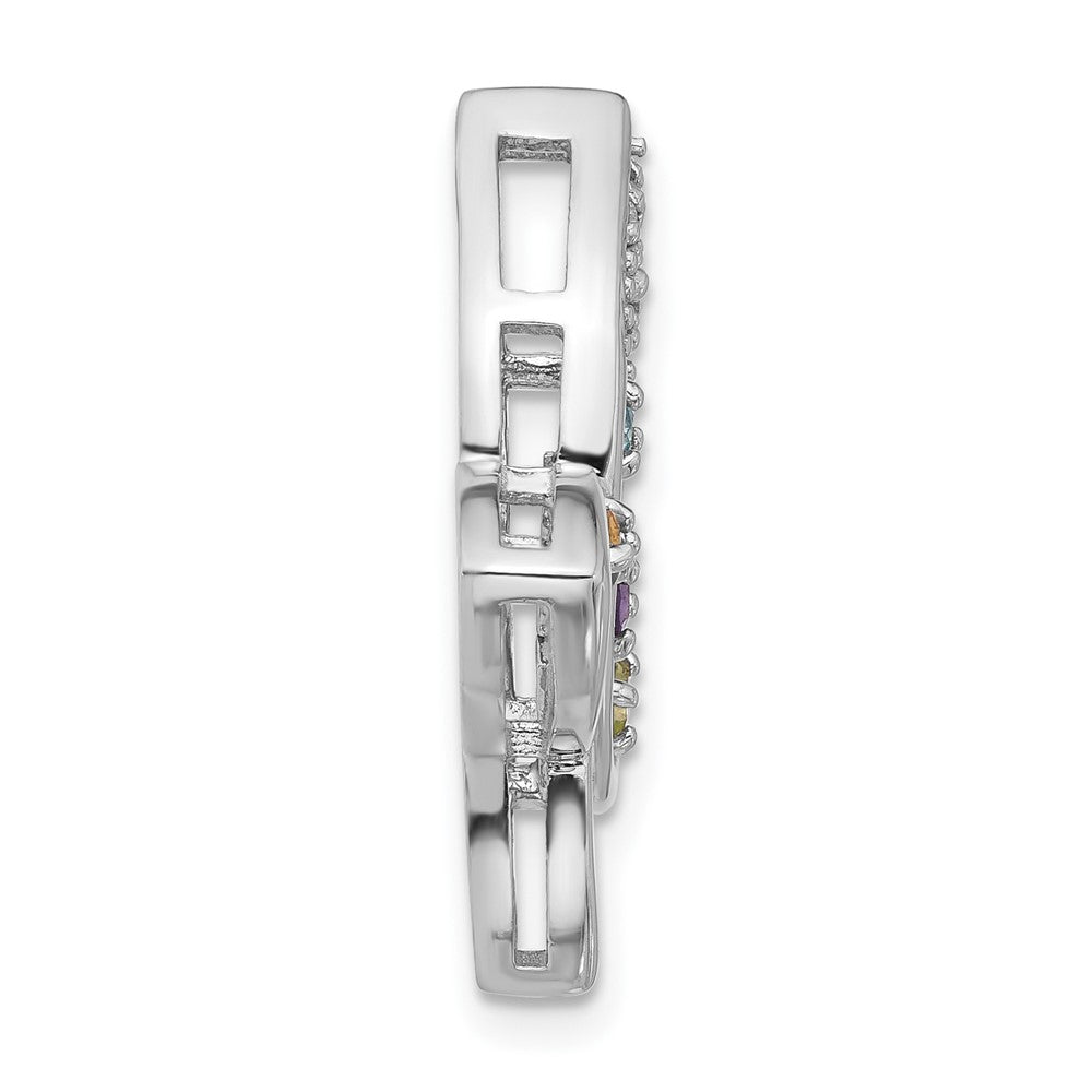 Sterling Silver Rhodium-Plated Rainbow Multi-Gemstone Butterfly Chain Slide
