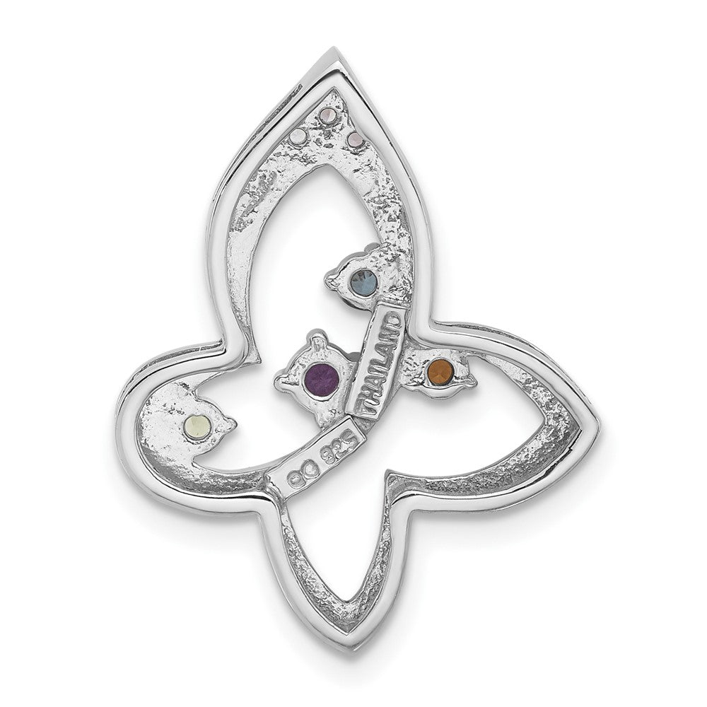 Sterling Silver Rhodium-Plated Rainbow Multi-Gemstone Butterfly Chain Slide