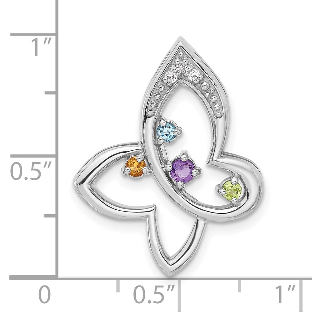 Sterling Silver Rhodium-Plated Rainbow Multi-Gemstone Butterfly Chain Slide