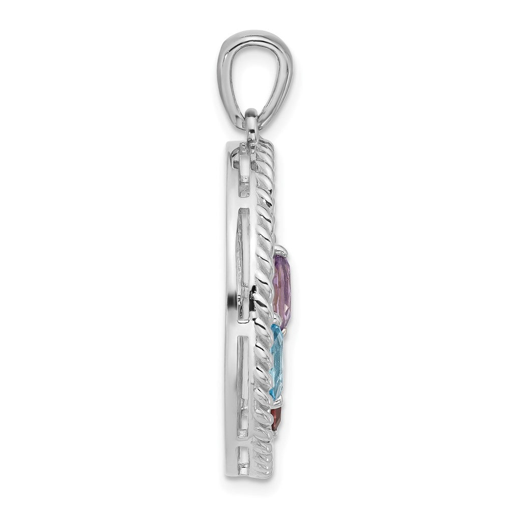 Sterling Silver Rhodium-Plated Rainbow Multi-Gemstone Pendant