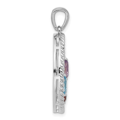 Sterling Silver Rhodium-Plated Rainbow Multi-Gemstone Pendant