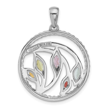 Sterling Silver Rhodium-Plated Rainbow Multi-Gemstone Pendant