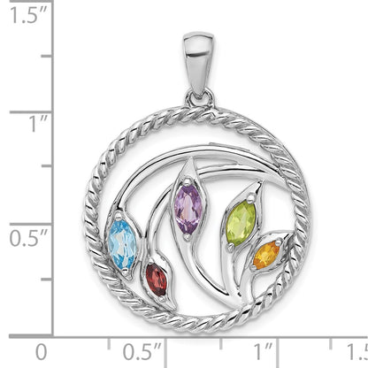 Sterling Silver Rhodium-Plated Rainbow Multi-Gemstone Pendant