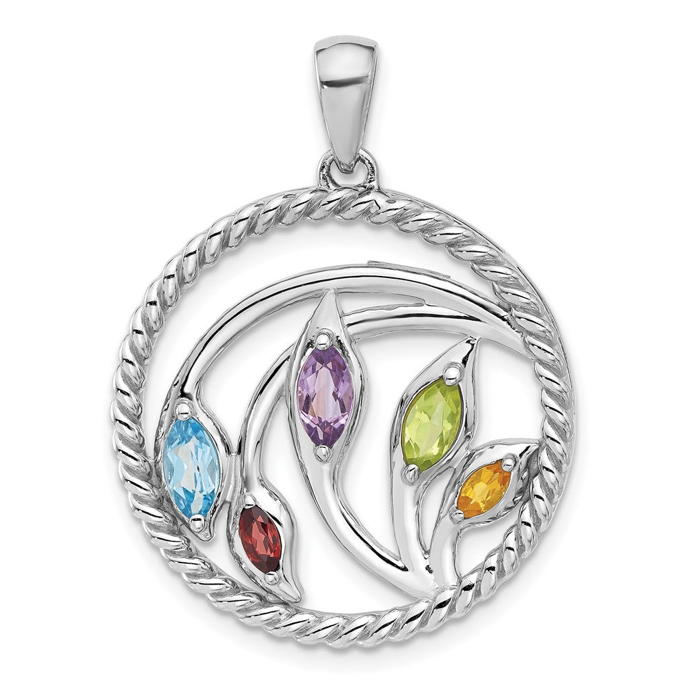 Sterling Silver Rhodium-Plated Rainbow Multi-Gemstone Pendant