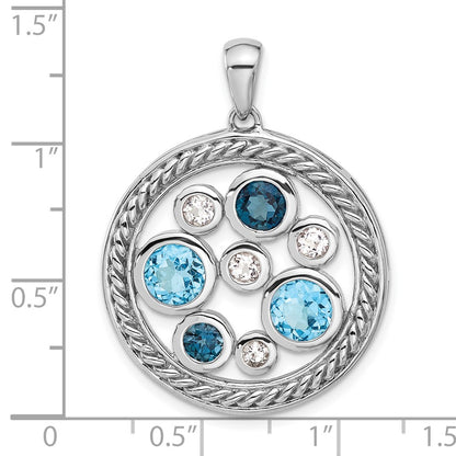 Sterling Silver Rhodium-Plated Multi-Color Topaz Circle Pendant
