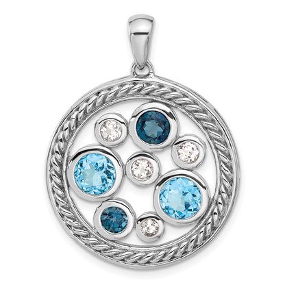 Sterling Silver Rhodium-Plated Multi-Color Topaz Circle Pendant