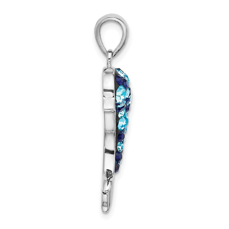 Sterling Silver Rhodium Plated Polished Crystal Dolphin Pendant