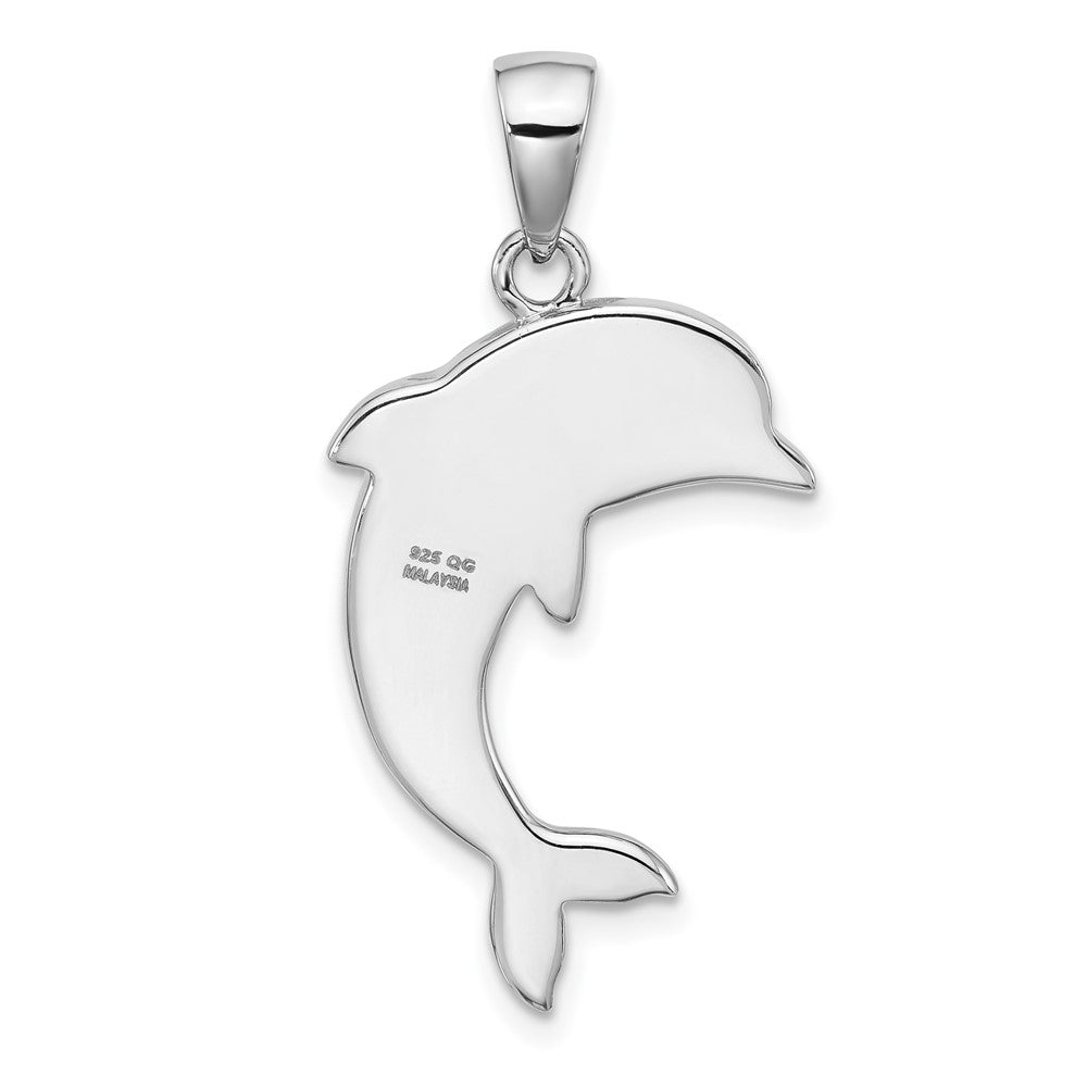 Sterling Silver Rhodium Plated Polished Crystal Dolphin Pendant