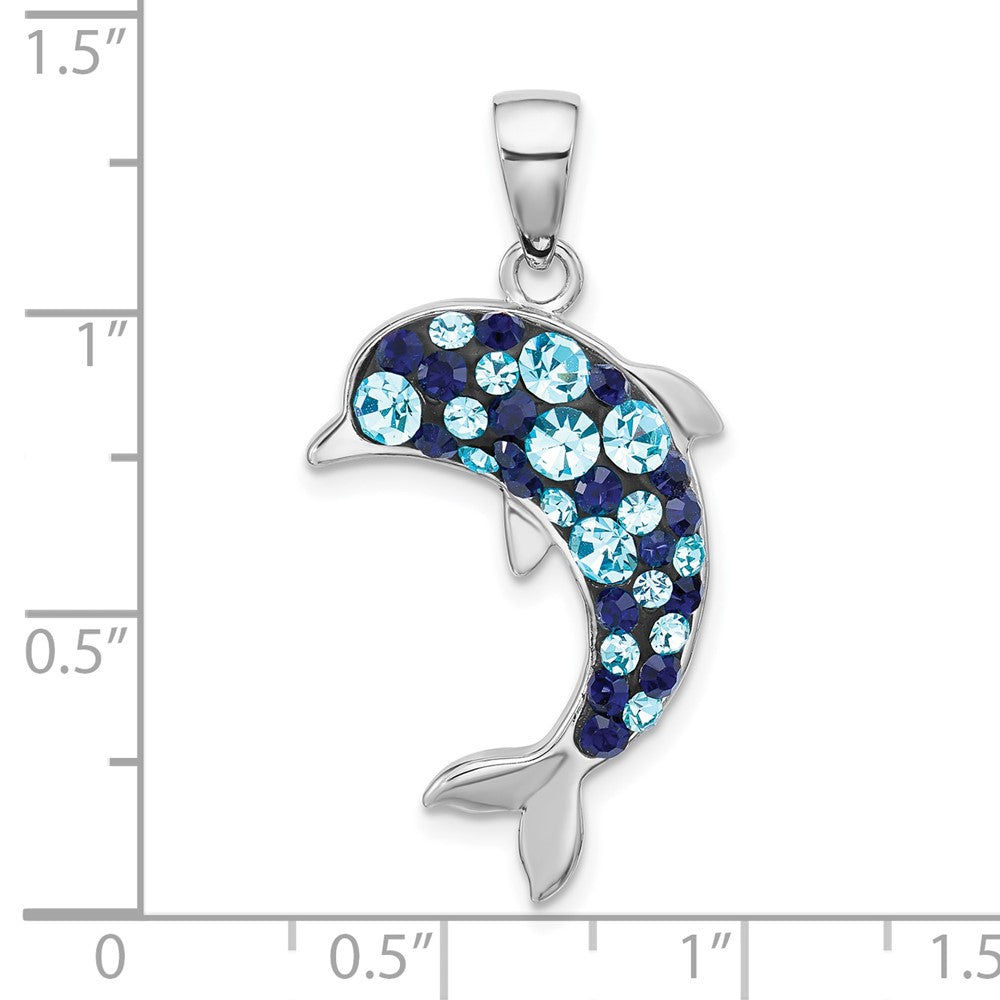 Sterling Silver Rhodium Plated Polished Crystal Dolphin Pendant