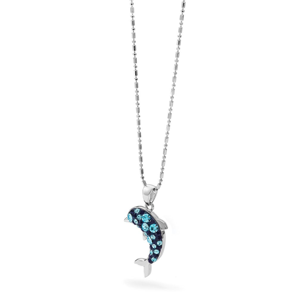 Sterling Silver Rhodium Plated Polished Crystal Dolphin Pendant