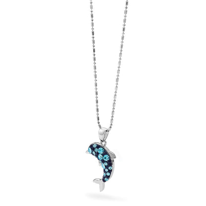 Sterling Silver Rhodium Plated Polished Crystal Dolphin Pendant