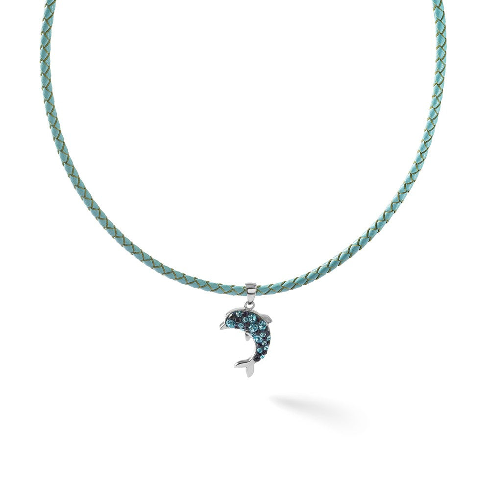 Sterling Silver Rhodium Plated Polished Crystal Dolphin Pendant