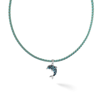 Sterling Silver Rhodium Plated Polished Crystal Dolphin Pendant