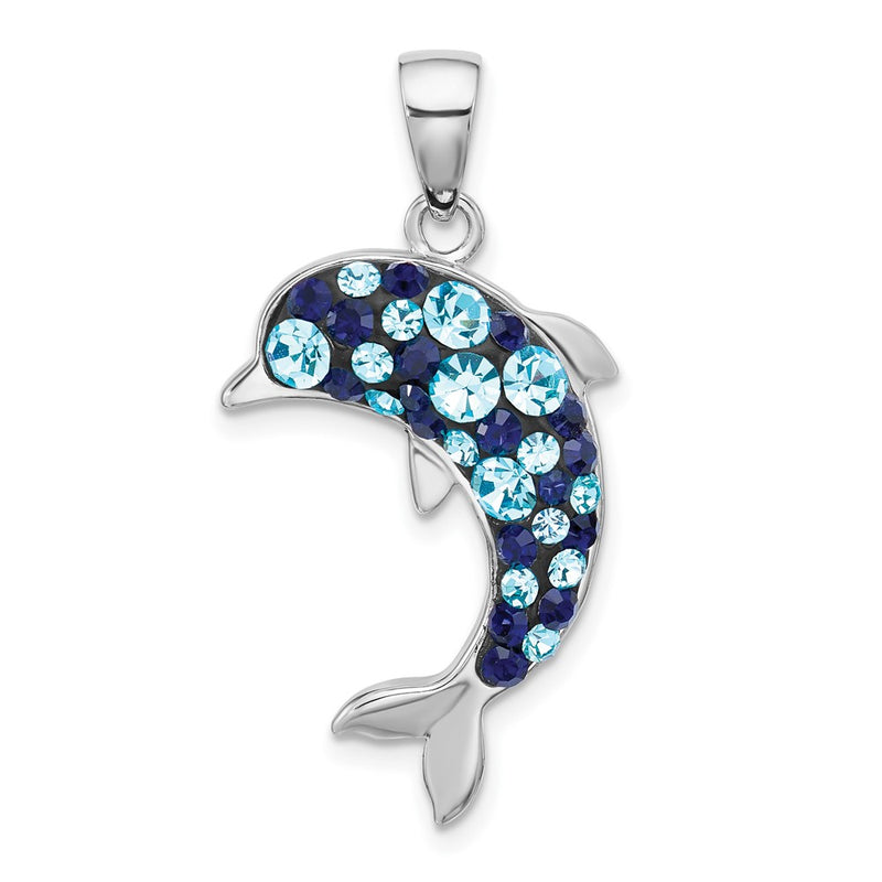 Sterling Silver Rhodium Plated Polished Crystal Dolphin Pendant