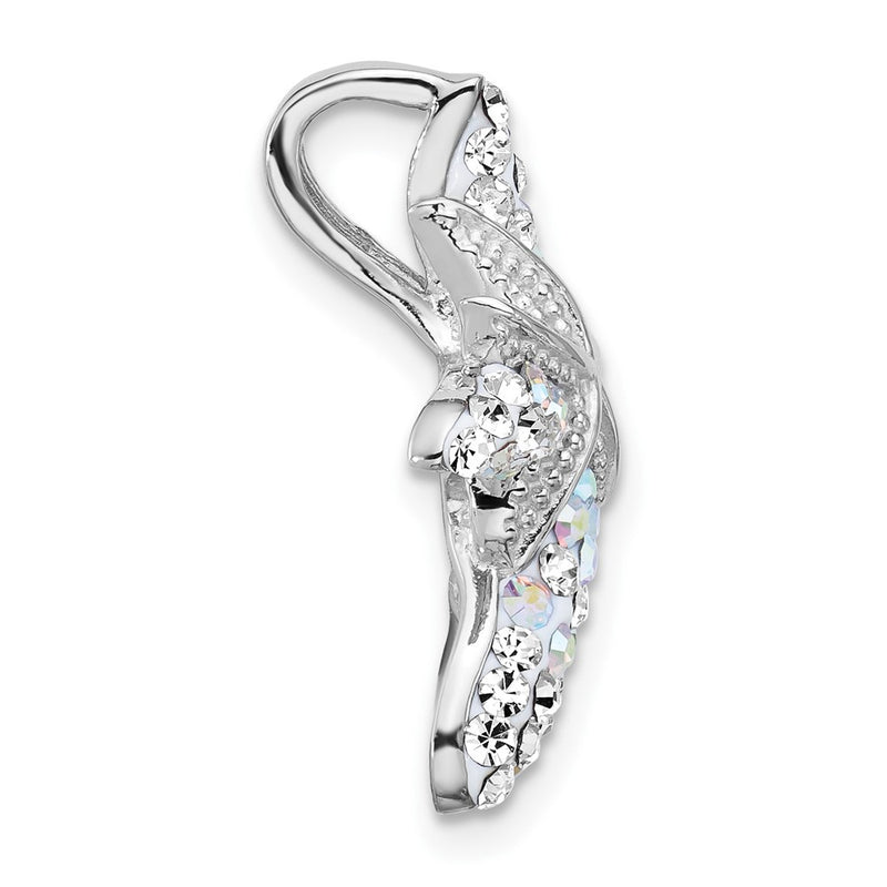 Sterling Silver Rhodium Plated Polished Crystal Starfish Pendant Chain Slide