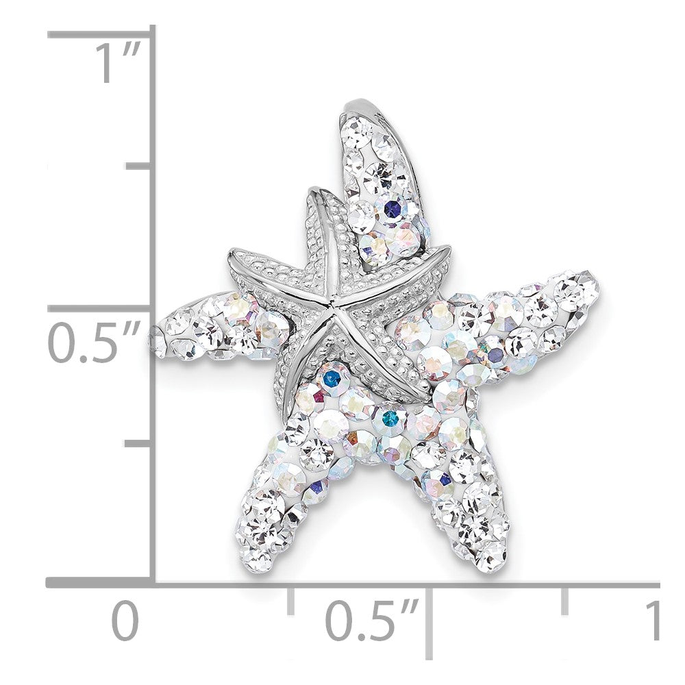 Sterling Silver Rhodium Plated Polished Crystal Starfish Pendant Chain Slide