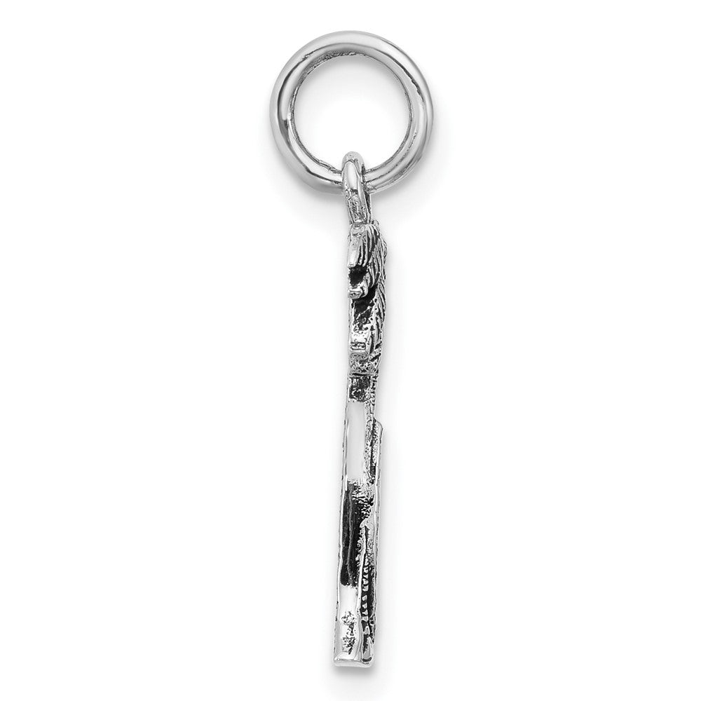 Sterling Silver Rhodium Plated Antiqued Palm Tree & Surfboard Pendant