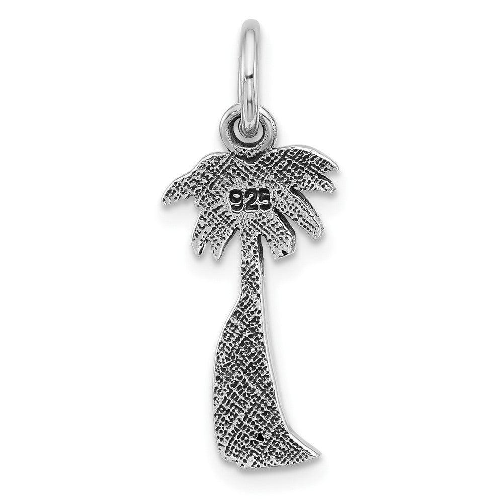 Sterling Silver Rhodium Plated Antiqued Palm Tree & Surfboard Pendant