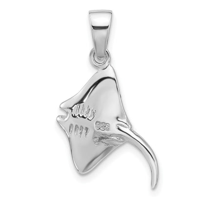Sterling Silver Rhodium Plated Polished Blue Enamel Stingray Pendant