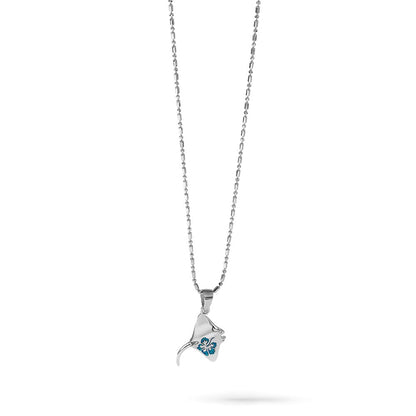 Sterling Silver Rhodium Plated Polished Blue Enamel Stingray Pendant