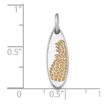 Sterling Silver Rhodium Plated Yellow Enamel Pineapple Surfboard Pendant