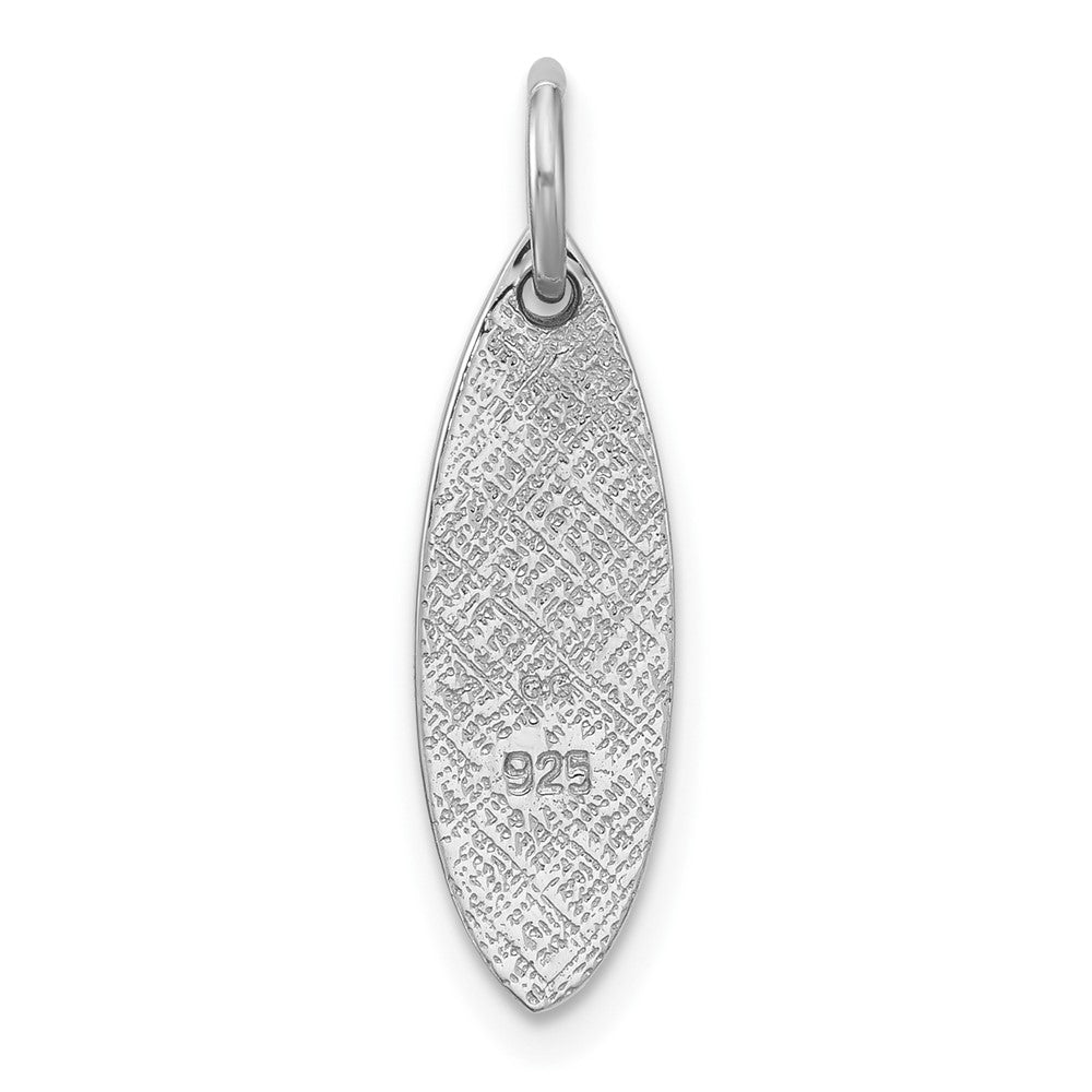 Sterling Silver Rhodium Plated Polished Blue Enamel Turtle Surfboard Pendant