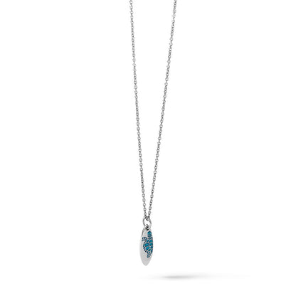 Sterling Silver Rhodium Plated Polished Blue Enamel Turtle Surfboard Pendant