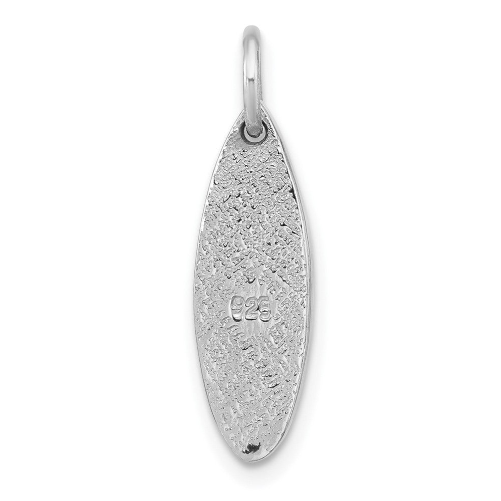 Sterling Silver Rhodium Plated Polished Enamel Flower Surfboard Pendant