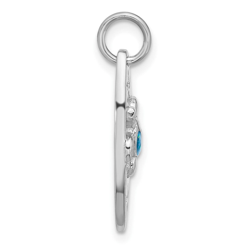 Sterling Silver Rhodium Plated Polished Blue Enamel Turtle Surfboard Pendant