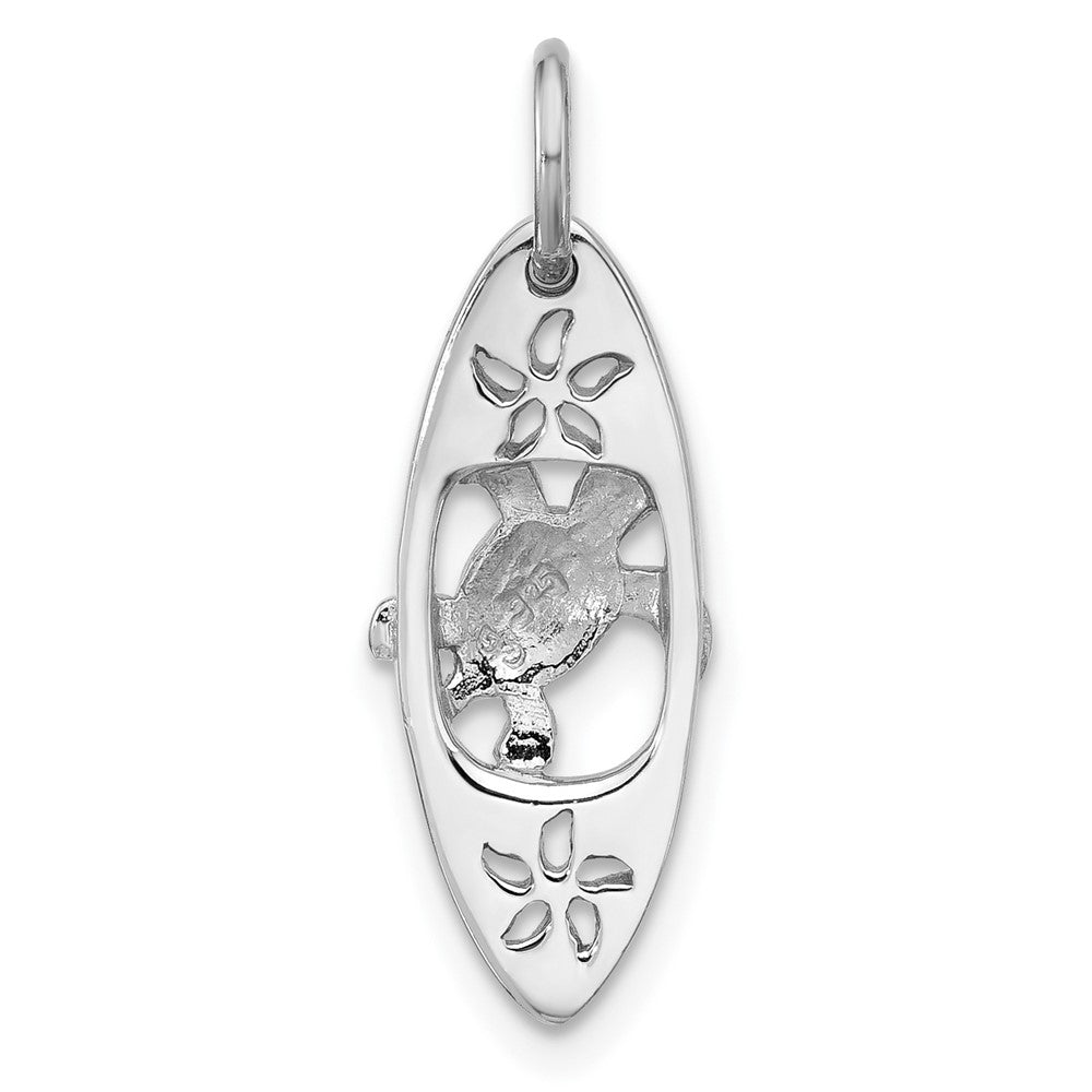 Sterling Silver Rhodium Plated Polished Blue Enamel Turtle Surfboard Pendant