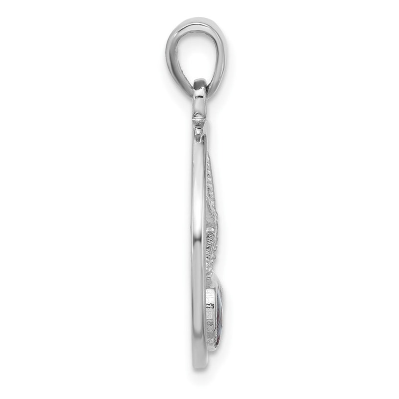 Sterling Silver Rhodium Plated Polished Paua Shell Starfish & Shell Pendant
