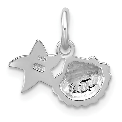 Sterling Silver Rhodium-Plated Gold-Tone Polished Starfish & Shell Pendant