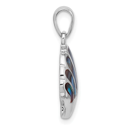 Sterling Silver Rhodium Plated Polished Abalone Shell Pendant