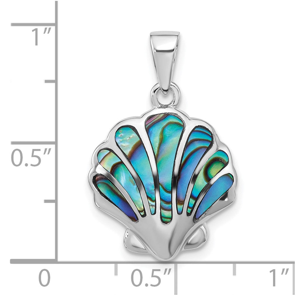 Sterling Silver Rhodium Plated Polished Abalone Shell Pendant