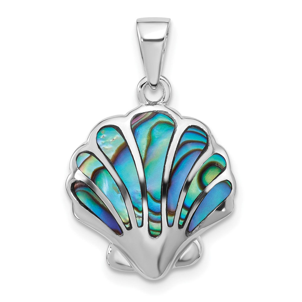 Sterling Silver Rhodium Plated Polished Abalone Shell Pendant