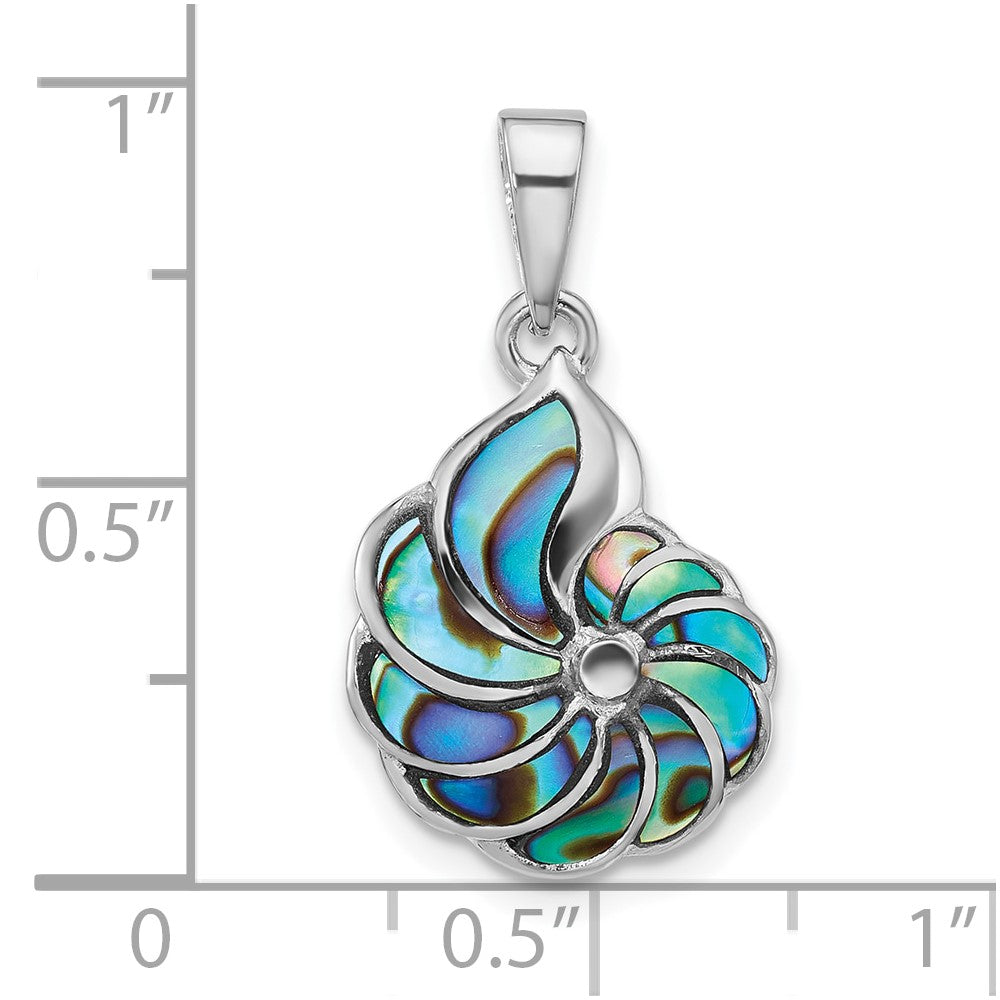 Sterling Silver Rhodium Plated Polished Abalone Swirl Shell Pendant