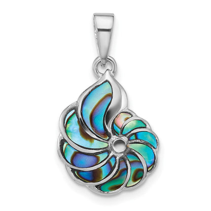 Sterling Silver Rhodium Plated Polished Abalone Swirl Shell Pendant