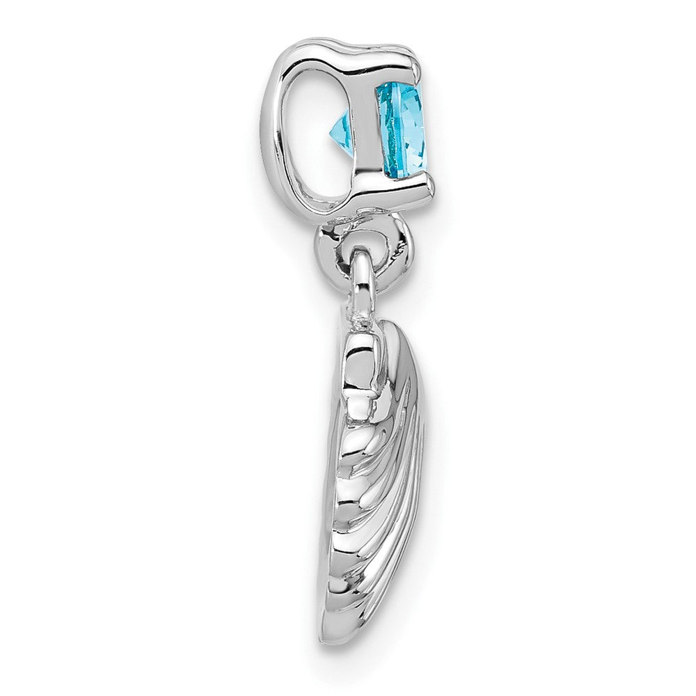 Sterling Silver Rhodium Plated Polished Blue CZ Shell Chain Slide Pendant
