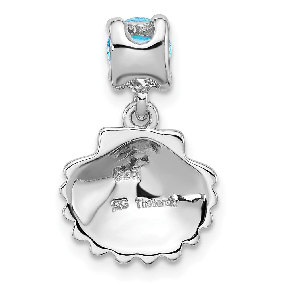 Sterling Silver Rhodium Plated Polished Blue CZ Shell Chain Slide Pendant