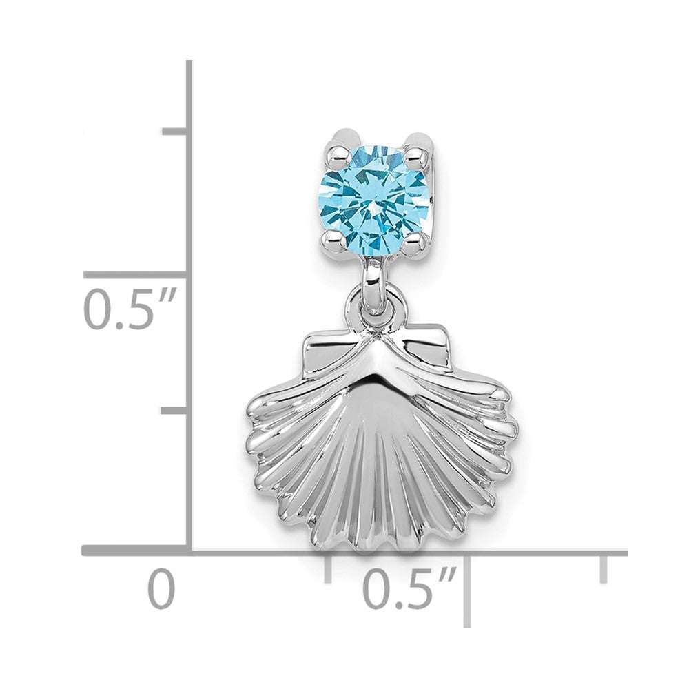 Sterling Silver Rhodium Plated Polished Blue CZ Shell Chain Slide Pendant