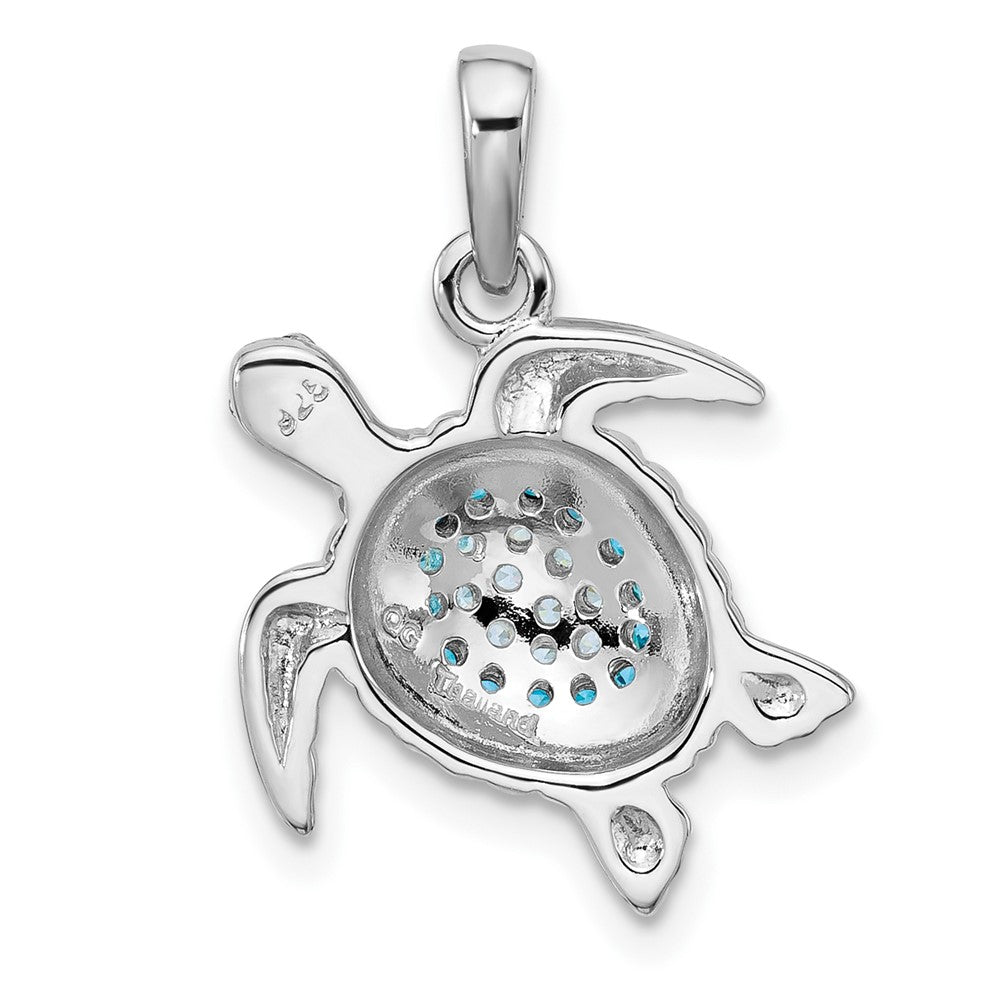 Sterling Silver Rhodium Plated Polished CZ Turtle Pendant