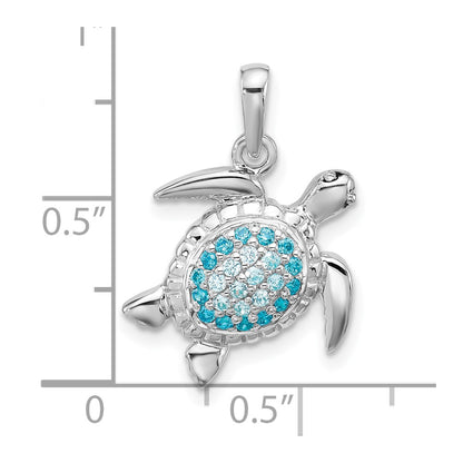 Sterling Silver Rhodium Plated Polished CZ Turtle Pendant