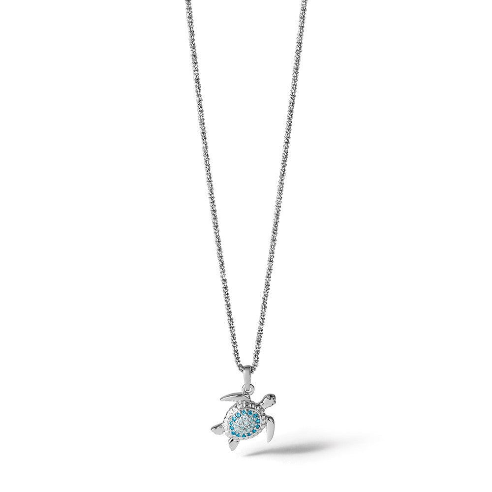 Sterling Silver Rhodium Plated Polished CZ Turtle Pendant