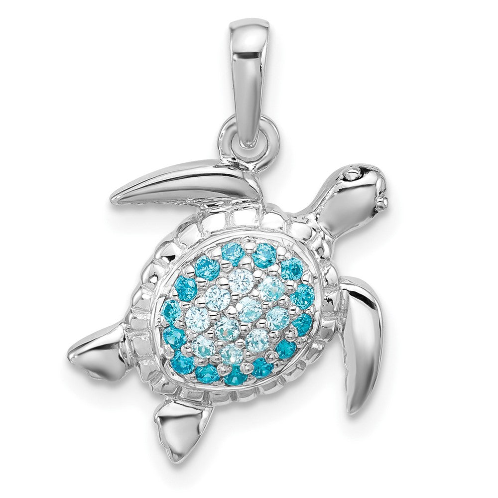 Sterling Silver Rhodium Plated Polished CZ Turtle Pendant