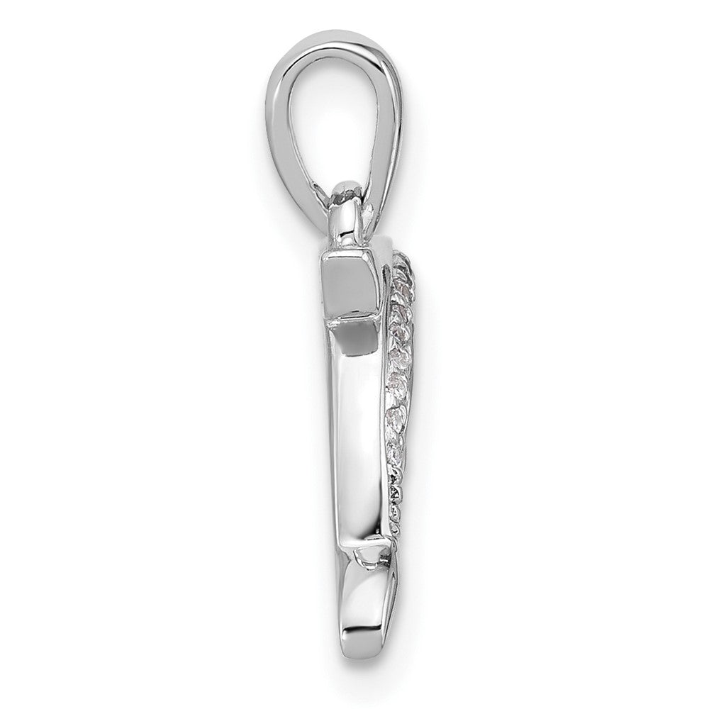 Sterling Silver Rhodium Plated Polished CZ Dolphin Pendant